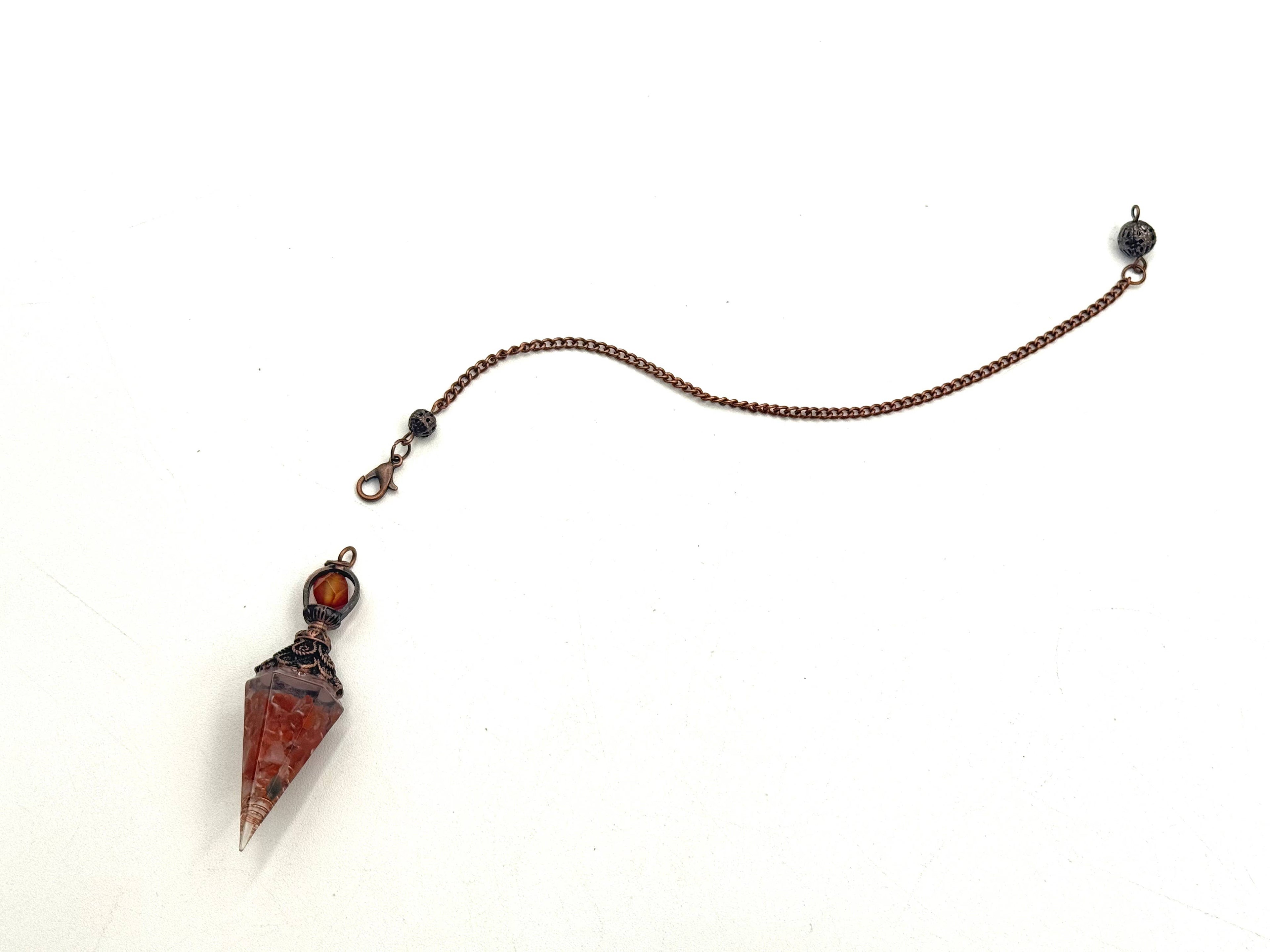 Red Jasper Gemstone Chips w/ Copper in Resin Pendulum