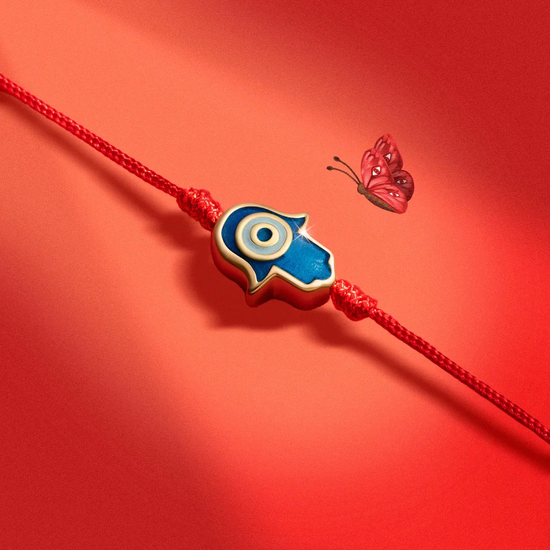 Ultimate Shield - Navy Enamel Hamsa Red String Bracelet